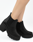 Botin Negro Casual Elastico Lateral Tacon Ancho Moda Casual 2880111