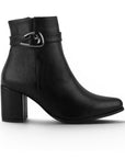 vista lateral de las botas para dama color negro con tacón medio 7cm
