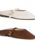Duo de balerinas tipo mules cafés y beige con pulsera decorativa | Mod.340D3095-3096