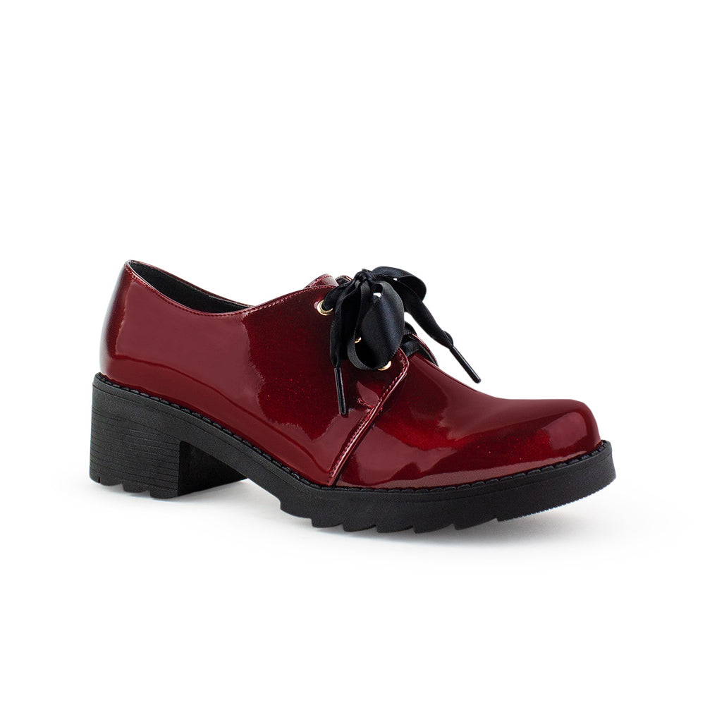 Mocasin Vino Tacon Bajo Con Lazo Decorativo Moda Casual 4290075