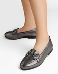 Mocasin Gris Casual Herraje Moda Mujer Plano Zapato Dama Formal 3402866