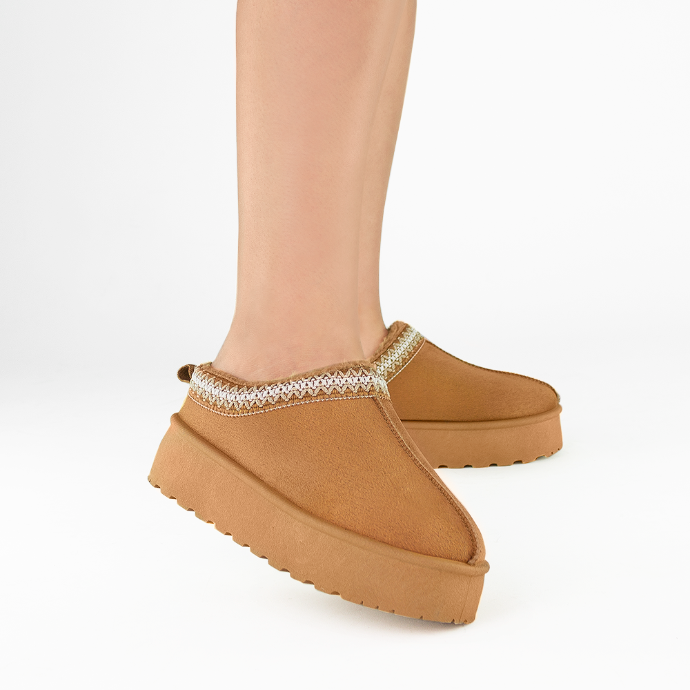 Botas Cafe Cortas Dama Peluche Invernales Moda Plataforma Casual