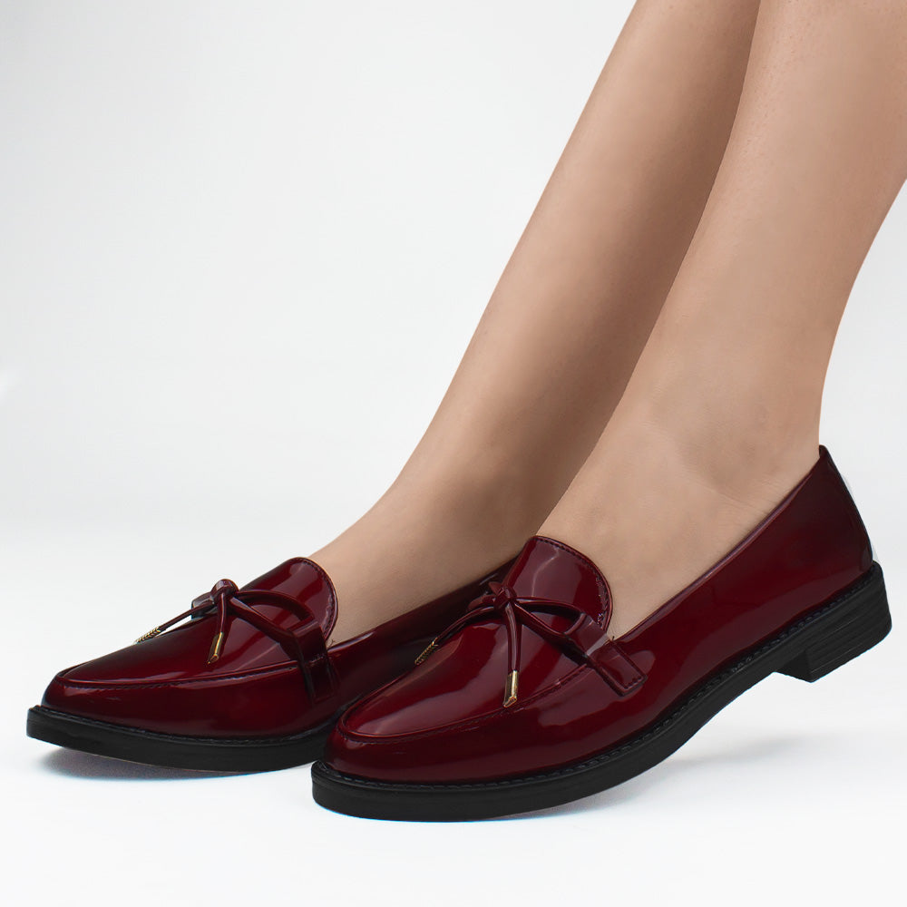 Mocasin Vino Dama Puntal Elegante Moño Zapato Para Mujer 4030123