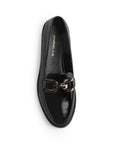 Zapato Tipo Mocasin Negro Adorno Metalico Punta Redondeada Dama 4030129