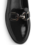 Zapato Tipo Mocasin Negro Adorno Metalico Punta Redondeada Dama 4030129