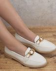 Mocasin Beige Dama Casual Piso Basico Elegante Cadena 4030095