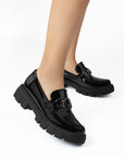 Mocasines Negro Mujer Herraje Casual Cómodo Suela Chunky4760094