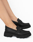 Mocasines Negro Mujer Herraje Casual Cómodo Suela Chunky 4760097