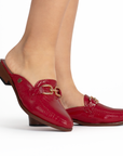 Mules Rojo Piso Casual Dama Herraje Moda Flats Zapato Mujer 3510170