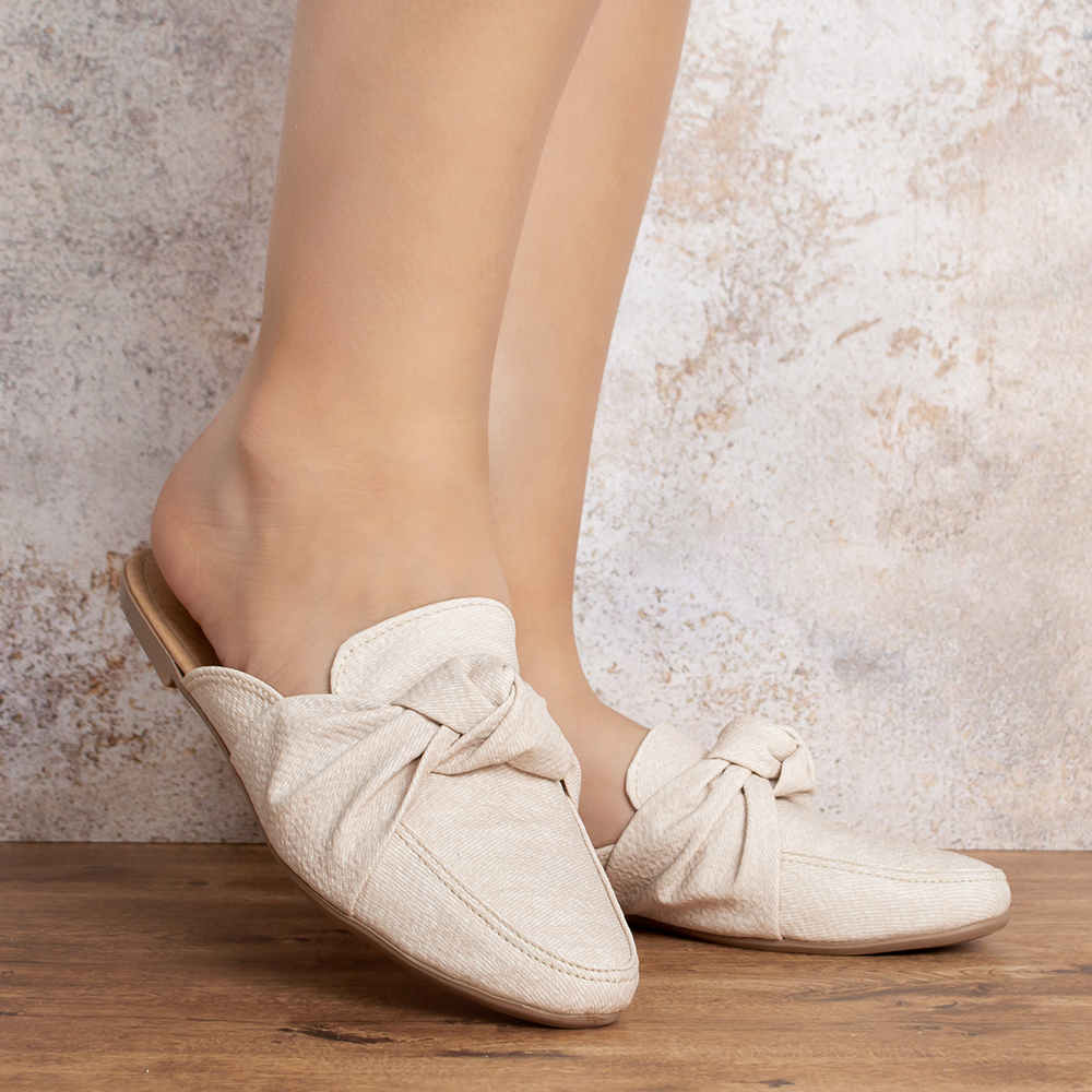 Mules Beige Dama Nudo Flats Destalonado Piso Casual Elegante
