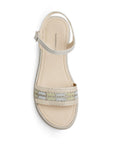 Sandalia Beige Plataforma Baja Mujer Pulsera Pedreria Moda Casual 3402988