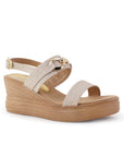 Sandalia Beige Plataforma Alta Mujer Hebilla Doble Correa Casual 4500167