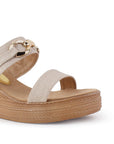 Sandalia Beige Plataforma Alta Mujer Hebilla Doble Correa Casual 4500167