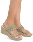 Sandalia Verde De Plataforma Dama Yute Tiras Bordadas Moda Casual 3201466