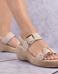 Plataforma Beige Mujer Casual Doble Hebilla Descubierto Moda 3402752