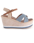Plataforma Azul Alta Mujer Sandalia Con Pulsera Ajustable Comodo 3402777