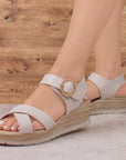 Plataforma Beige Mujer Elegante Sandalias De Verano Tiras Cruzadas 3402787