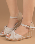 Plataforma Beige Dama Casual Moda Tiras Cruzadas Formal Playa 3402789