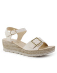 Sandalia Beige Dama Plataforma Baja Hebilla Ajustable Pulsera Moda 3690134