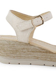 Sandalia Beige Dama Plataforma Baja Hebilla Ajustable Pulsera Moda 3690134