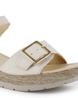 Sandalia Beige Dama Plataforma Baja Hebilla Ajustable Pulsera Moda 3690134