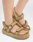 Sandalias Cafe Beige Velcro Confort Moda Casual Mujer 4900013