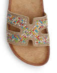 Sandalia Cafe Plana Dama Tiras Con Pedreria Moda Casual Comoda 4900020