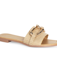 Sandalia Beige Piso Cadena Moda Casual Punta Cuadrada 530591
