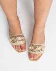 Sandalia Beige Piso Cadena Moda Casual Punta Cuadrada 530591