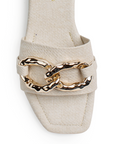 Sandalia Beige Piso Cadena Moda Casual Punta Cuadrada 530611