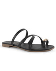 Sandalias Negro Planas Mujer Tiras Modernas Detalle Brillante 530616