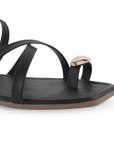 Sandalias Negro Planas Mujer Tiras Modernas Detalle Brillante 530616