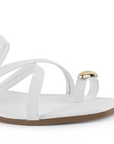 Sandalias Blanco Planas Mujer Tiras Modernas Detalle Brillante 530617