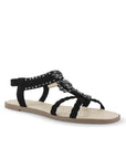 Sandalia Negro Mujer Casual Pedreria Tiras Cruzadas Trenzadas Moda 530620