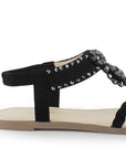 Sandalia Negro Mujer Casual Pedreria Tiras Cruzadas Trenzadas Moda 530620
