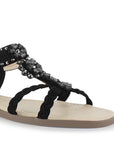 Sandalia Negro Mujer Casual Pedreria Tiras Cruzadas Trenzadas Moda 530620