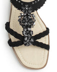 Sandalia Negro Mujer Casual Pedreria Tiras Cruzadas Trenzadas Moda 530620