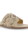 Sandalias Beige Mujer Moda Pedreria Diseño Bordado Elegante Plana 530622