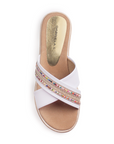 Sandalias Blanco Planas Mujer Comodas Modernas Detalles Brillantes 4500140