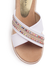 Sandalias Blanco Planas Mujer Comodas Modernas Detalles Brillantes 4500140