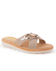 Sandalia Beige Doble Tira Cruzada Herraje Casual Verano Mujer Moda 4500159