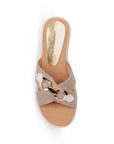 Sandalia Beige Doble Tira Cruzada Herraje Casual Verano Mujer Moda 4500159