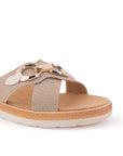 Sandalia Beige Doble Tira Cruzada Herraje Casual Verano Mujer Moda 4500159