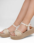 Sandalia Beige Dama Pulsera Moda Plataforma Baja Casual 4500183