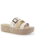 Sandalia Beige Mujer Plataforma Baja Doble Tira Casual Moda Verano 4500188