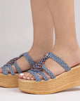 Sandalia Azul Plataforma Mujer Tiras Trenzadas Pedreria Casual 3201347