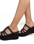 Sandalia Negro Mujer Casual Tiras Trenzadas Moda Plataforma Comoda 3201427