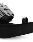 Sandalia Negro Dama Brillos Tiras Moda Dedo Pedria Elegante 3201428