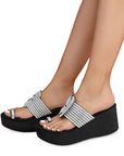Sandalia Negro Dama Brillos Tiras Moda Dedo Pedria Elegante 3201428