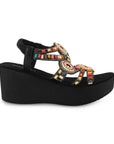 Sandalia Negro Plataforma Alta Moda Tiras Cruzadas Pedreria Casual 3201429